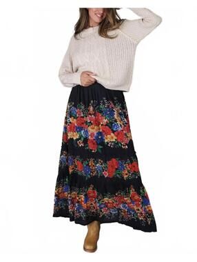 Natural Life Irina Maxi Skirt NWT Painted Garden Red Roses Medium